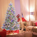 7 Feet Flocked Christmas Tree with 8 Lighting Modes and Multi-Color LED Lights