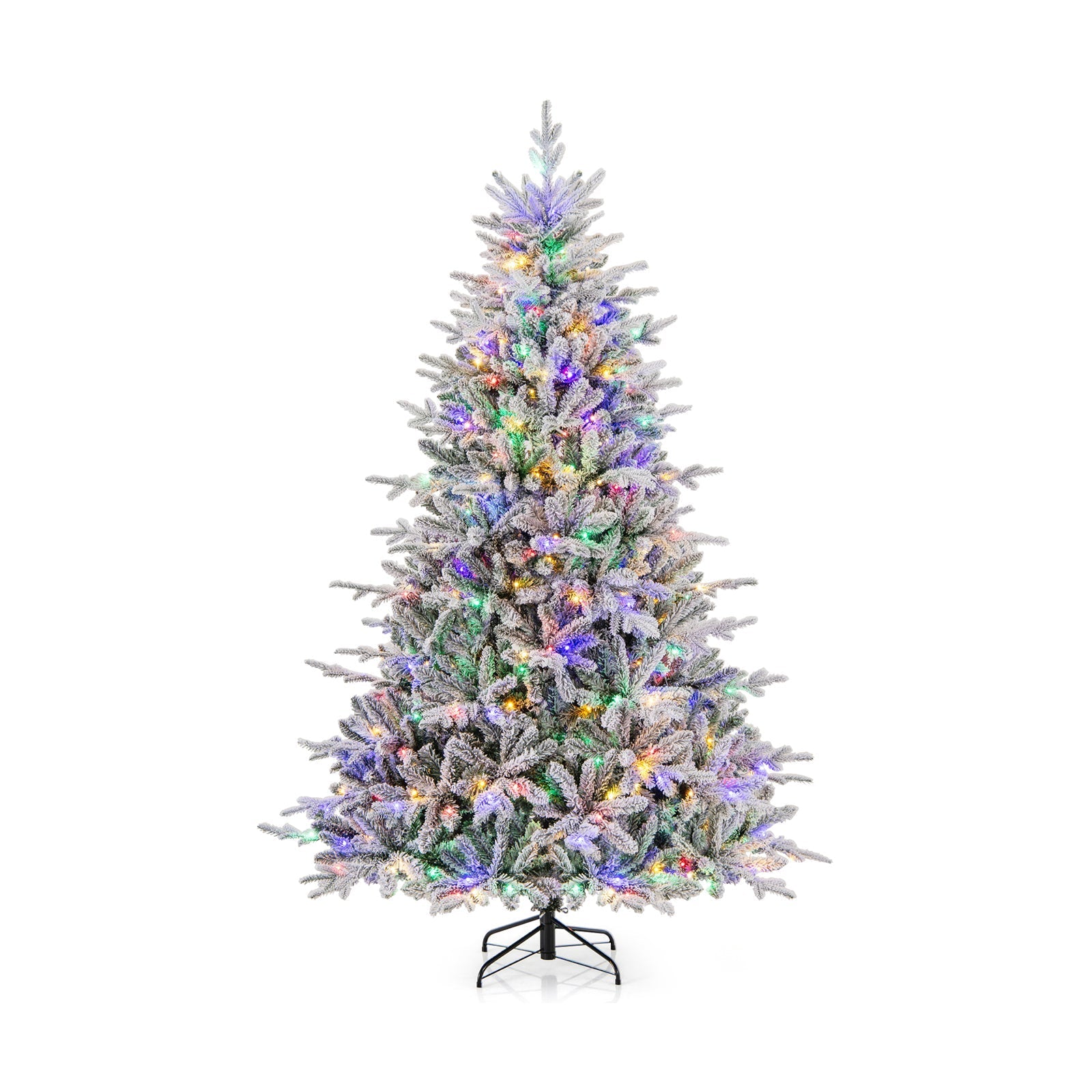 7 Feet Flocked Christmas Tree with 8 Lighting Modes and Multi-Color LED Lights