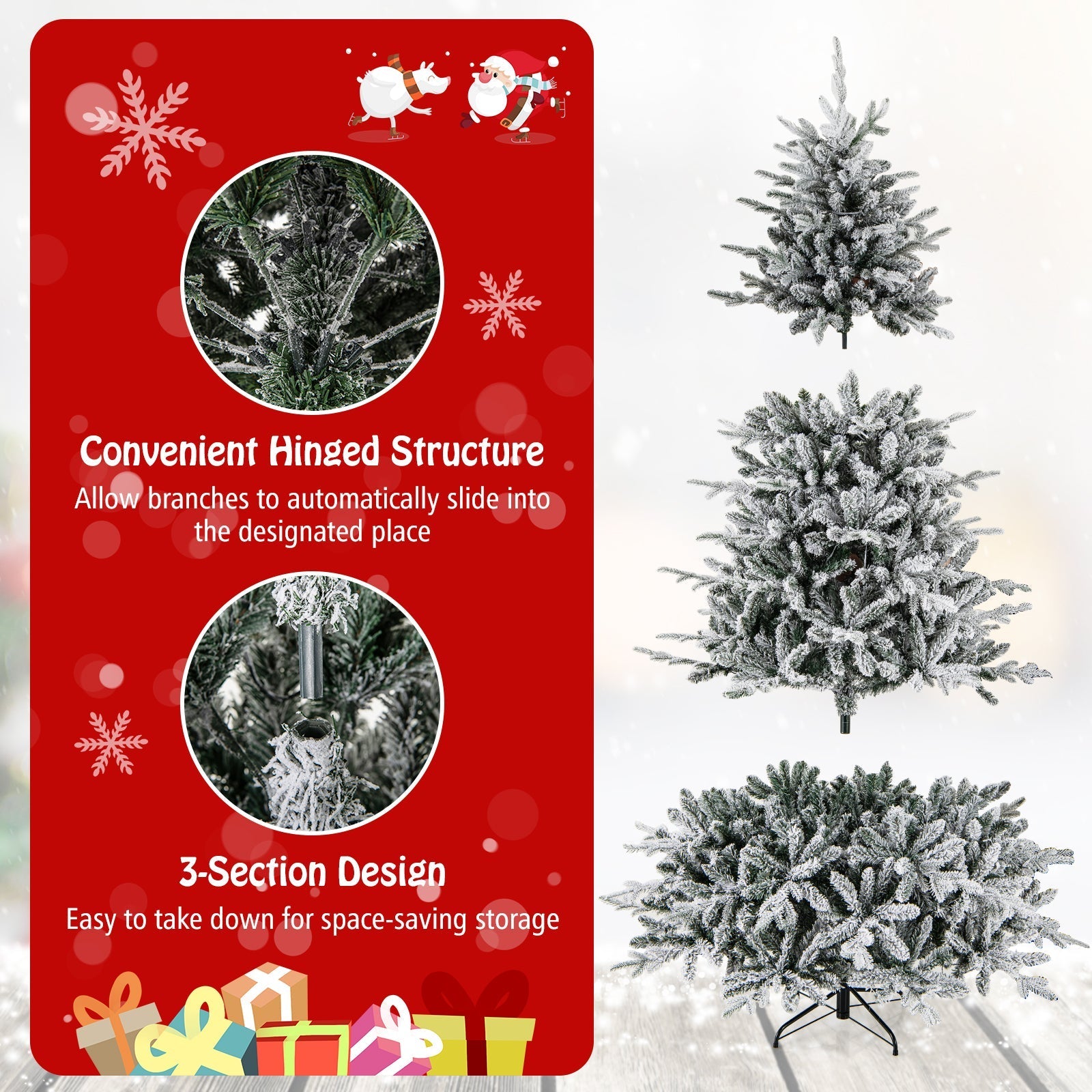 7 Feet Flocked Christmas Tree with 8 Lighting Modes and Multi-Color LED Lights