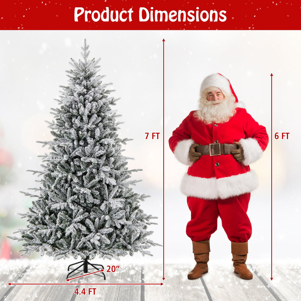 7 Feet Flocked Christmas Tree with 8 Lighting Modes and Multi-Color LED Lights
