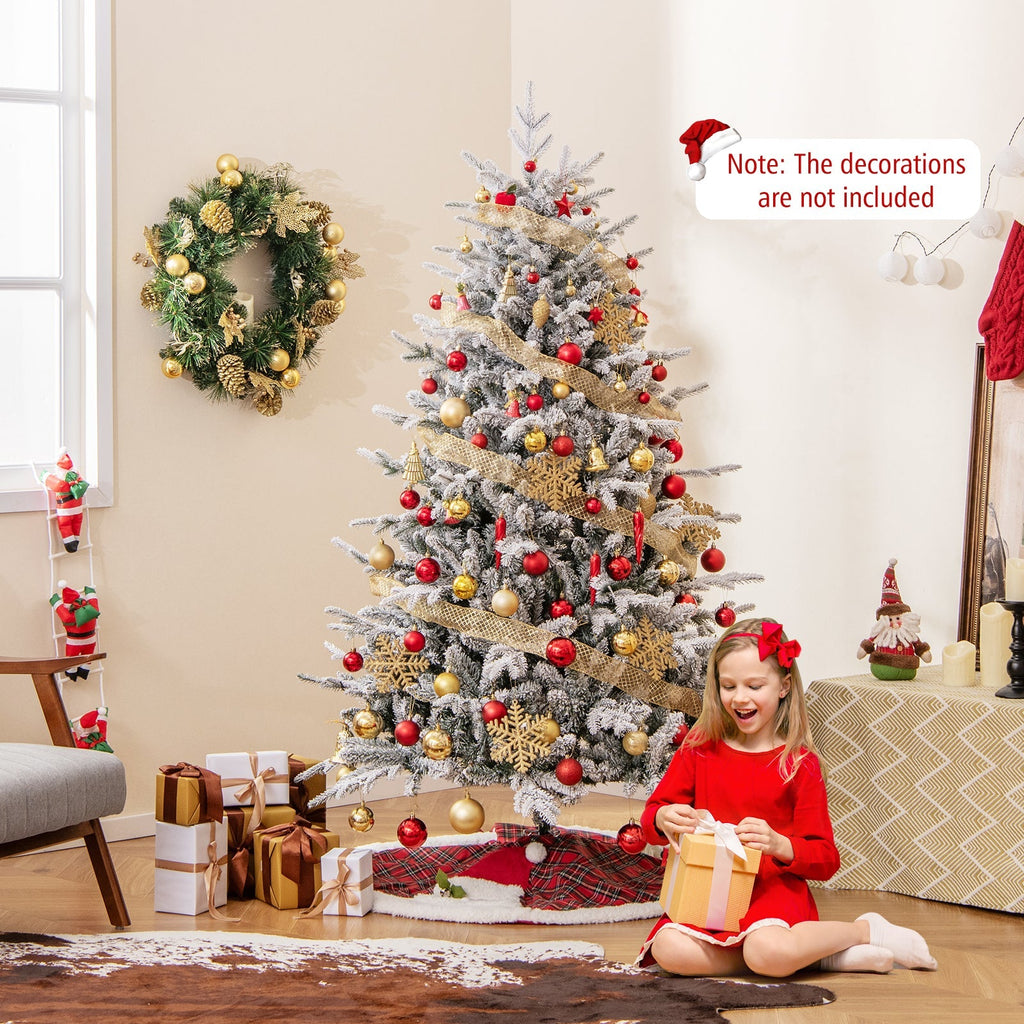 7 Feet Flocked Christmas Tree with 8 Lighting Modes and Multi-Color LED Lights