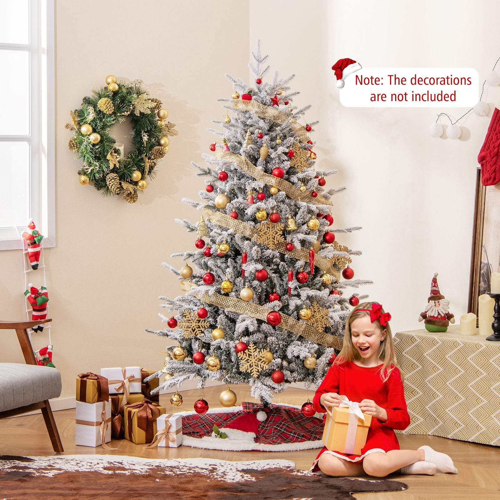 7 Feet Flocked Christmas Tree with 8 Lighting Modes and Multi-Color LED Lights