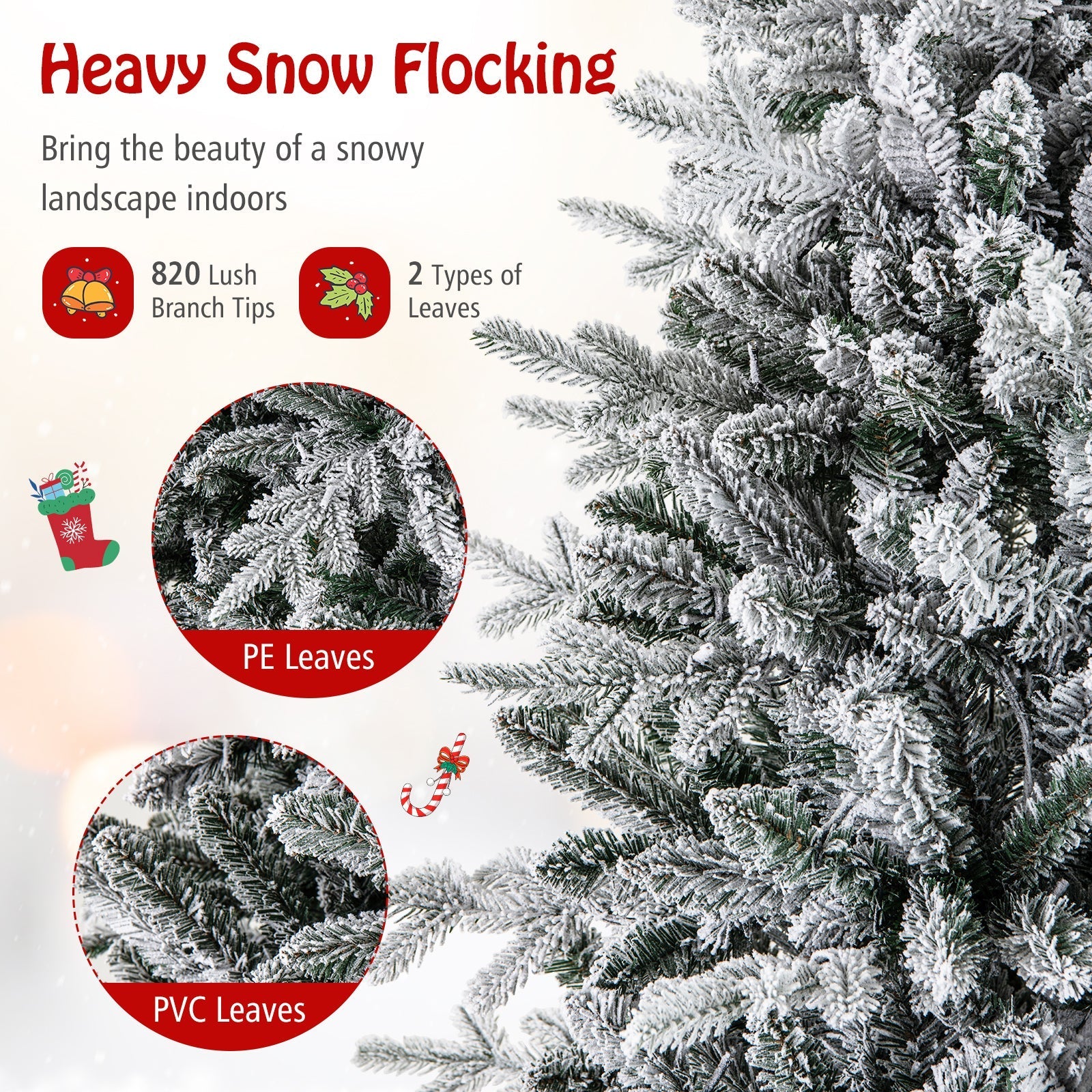 7 Feet Flocked Christmas Tree with 8 Lighting Modes and Multi-Color LED Lights