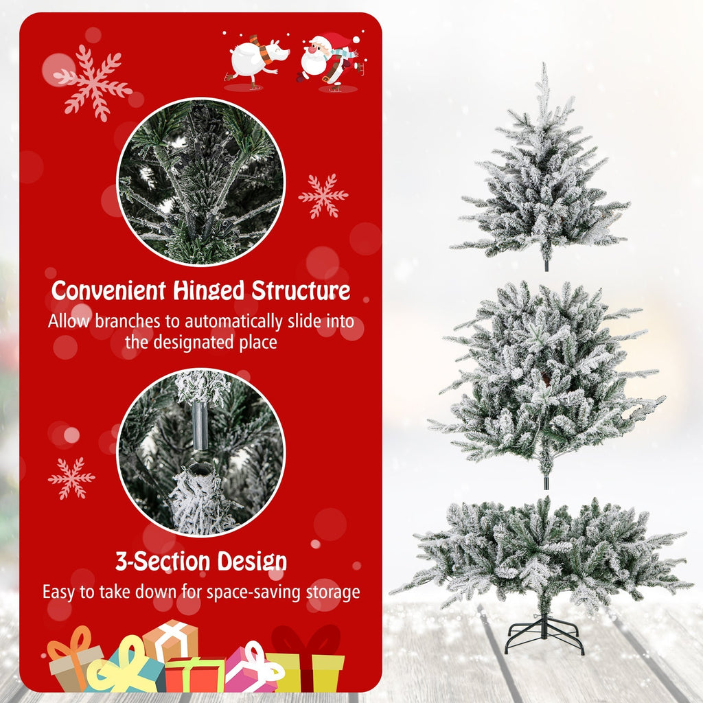 7 Feet Flocked Christmas Tree with 8 Lighting Modes and Multi-Color LED Lights