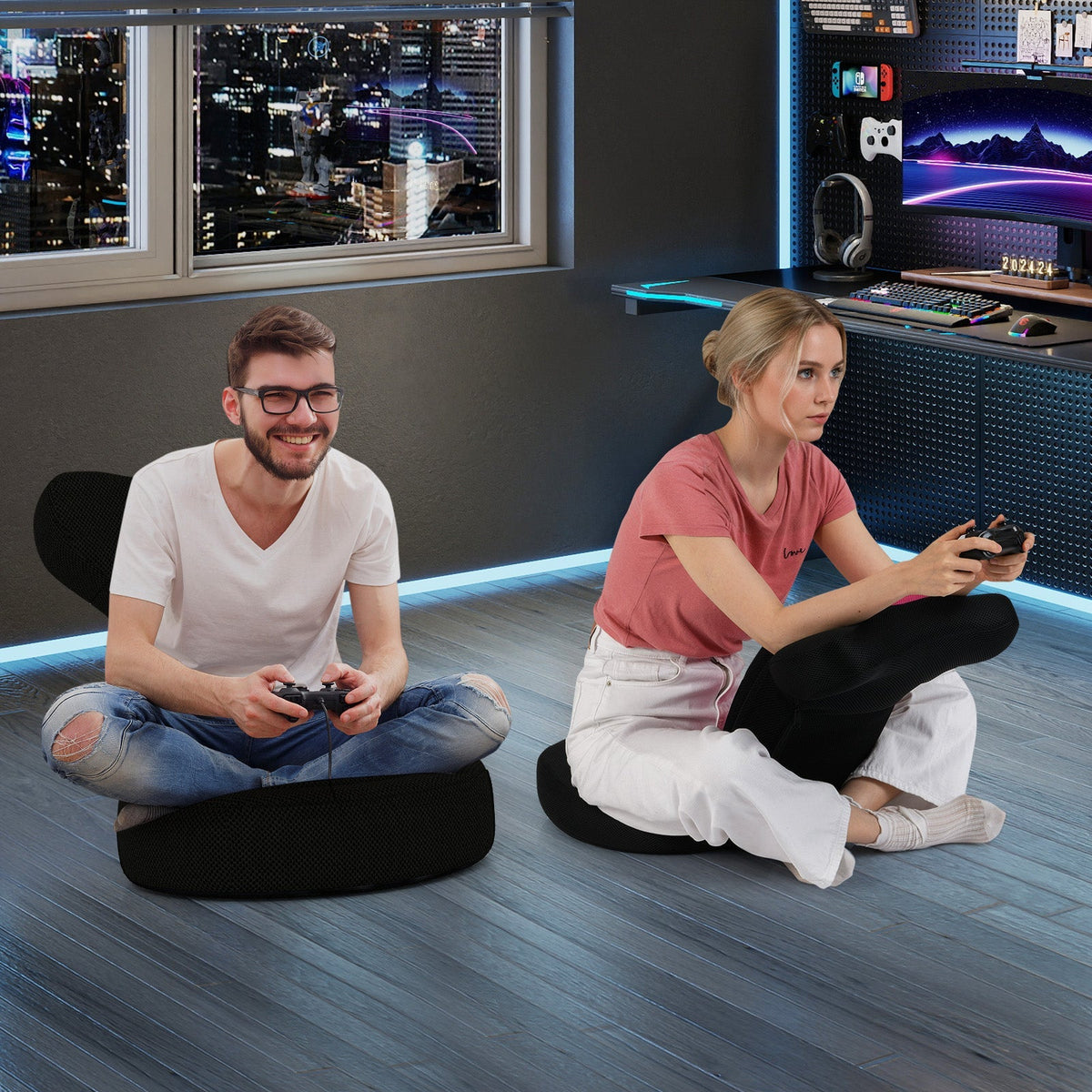 Floor Comfy Gaming Leisure Chair with Adjustable Headrest and Backrest