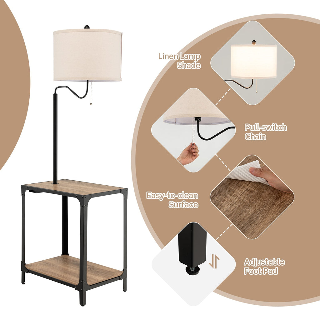 360¬∞ Rotatable Floor Lamp with End Table and USB Charging Ports