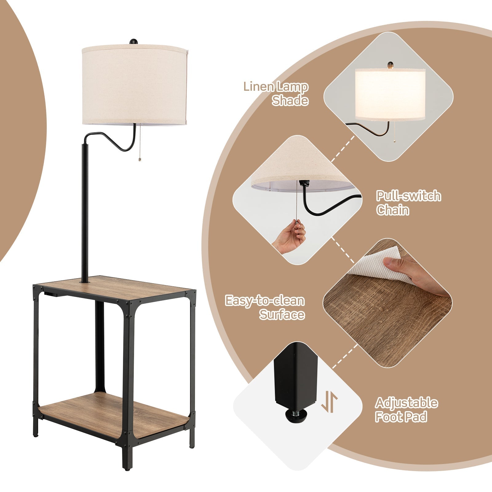 360¬∞ Rotatable Floor Lamp with End Table and USB Charging Ports
