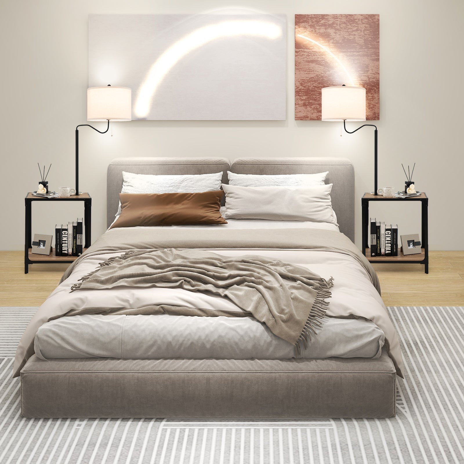 360¬∞ Rotatable Floor Lamp with End Table and USB Charging Ports