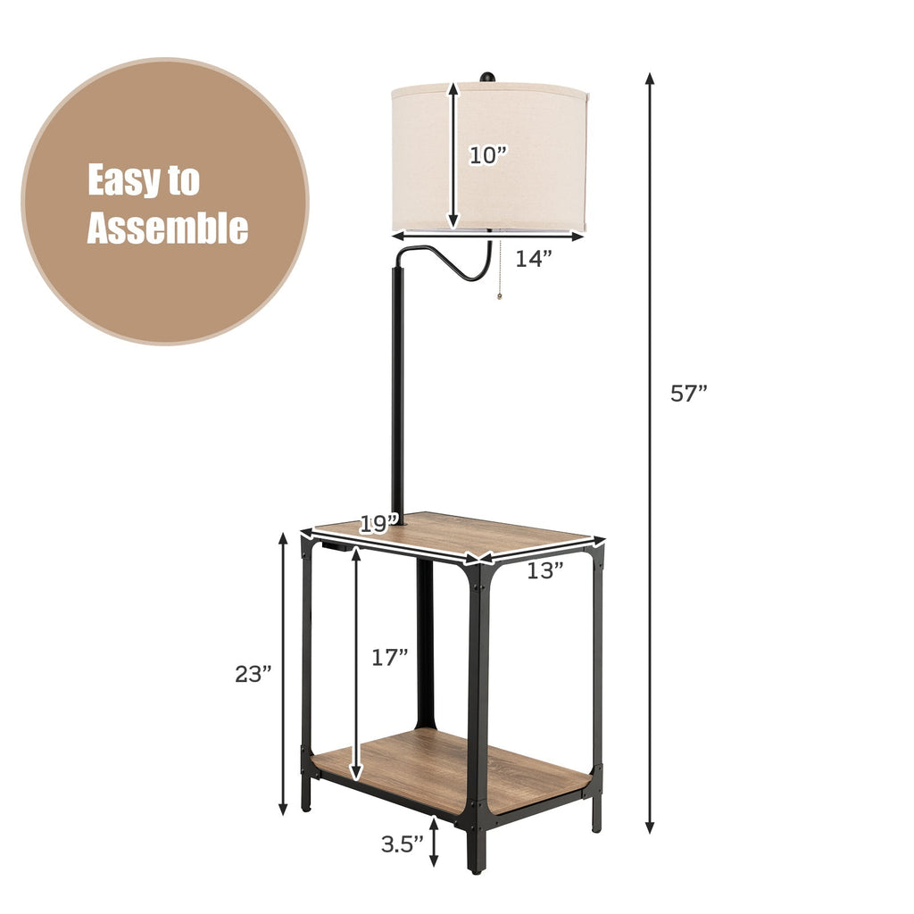 360¬∞ Rotatable Floor Lamp with End Table and USB Charging Ports