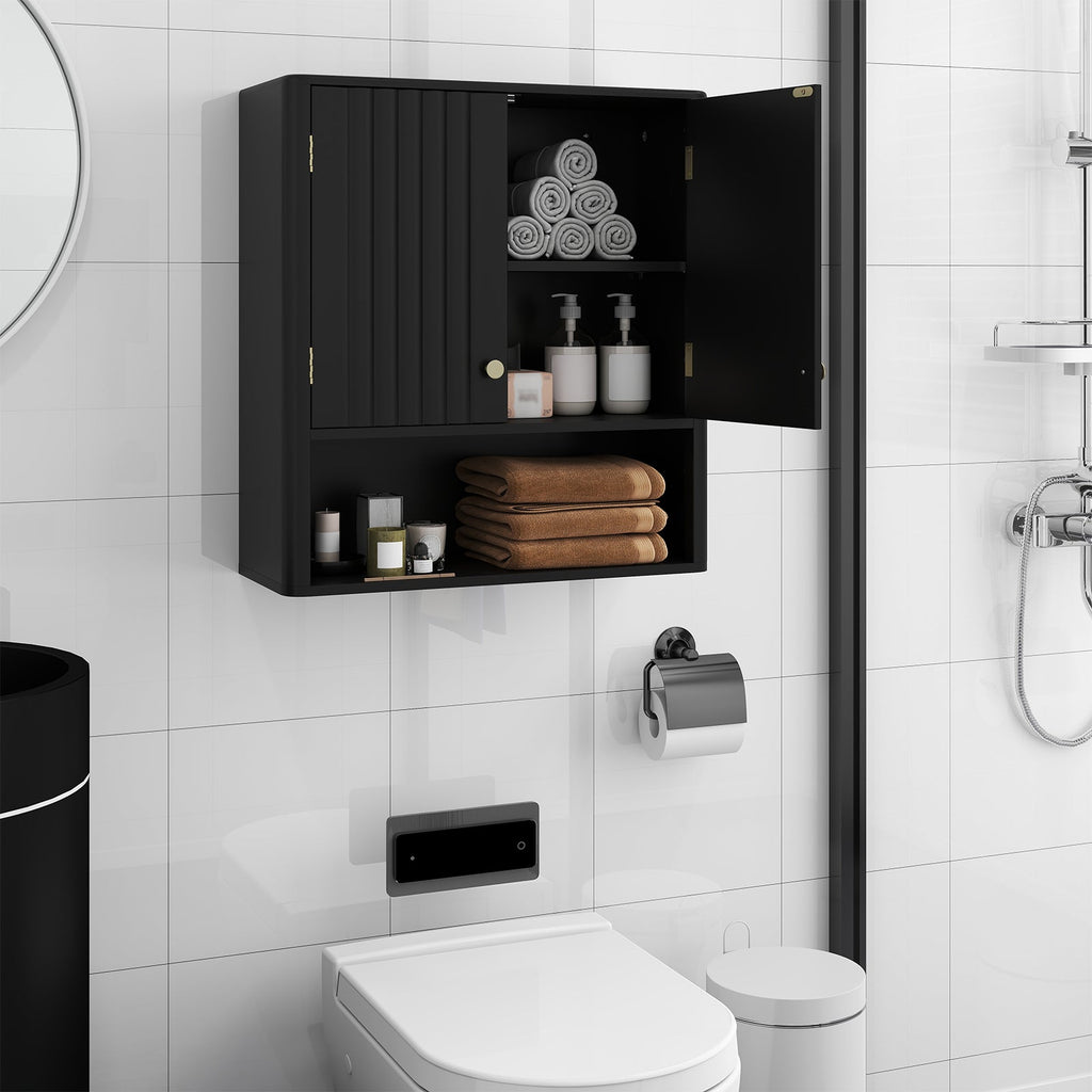 Fluted Bathroom Wall Cabinet with Open Shelf