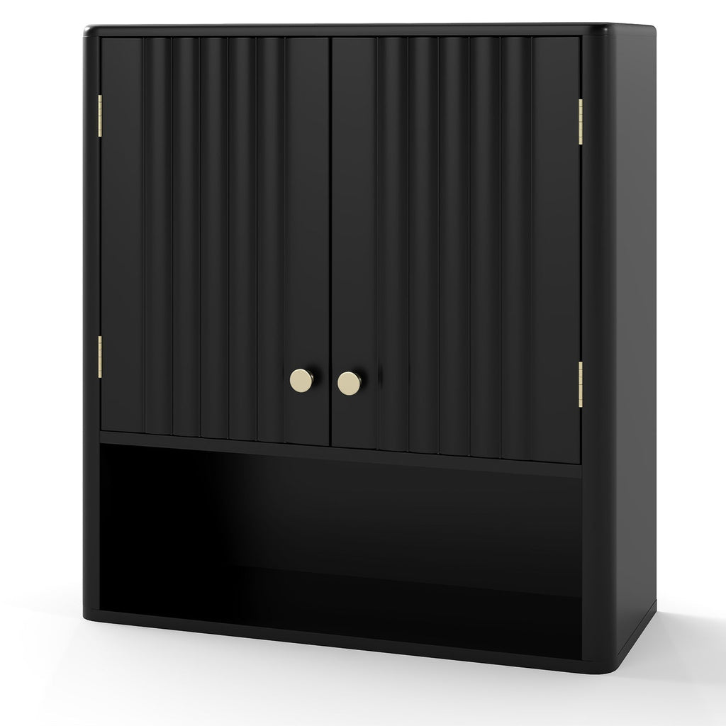 Fluted Bathroom Wall Cabinet with Open Shelf
