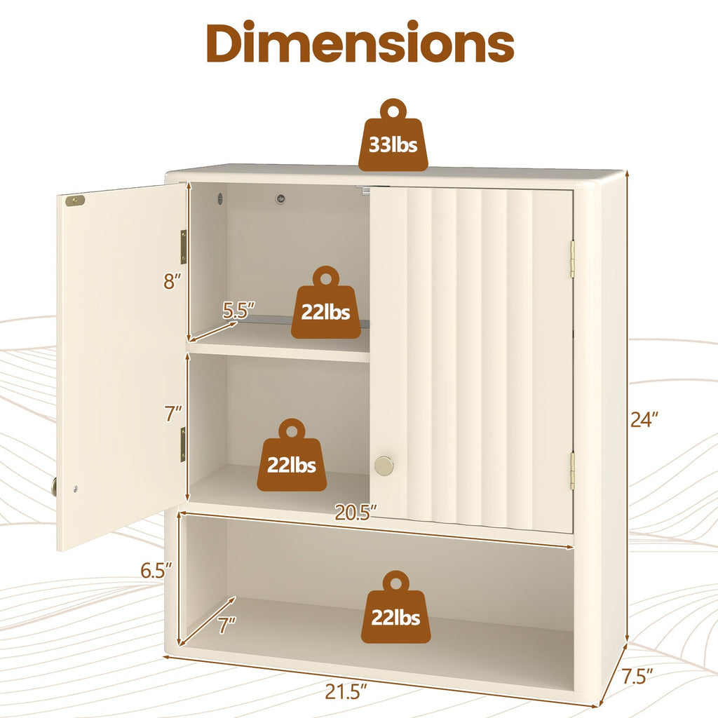 Fluted Bathroom Wall Cabinet with Open Shelf