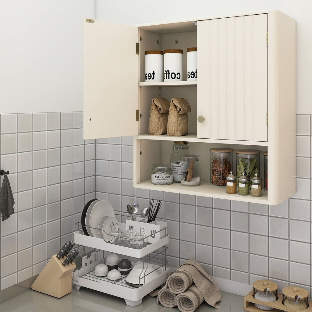 Fluted Bathroom Wall Cabinet with Open Shelf
