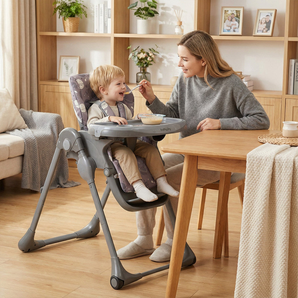 Folable High Chair with Detachable Cushion and High Chair for Babies and Toddlers-Gray