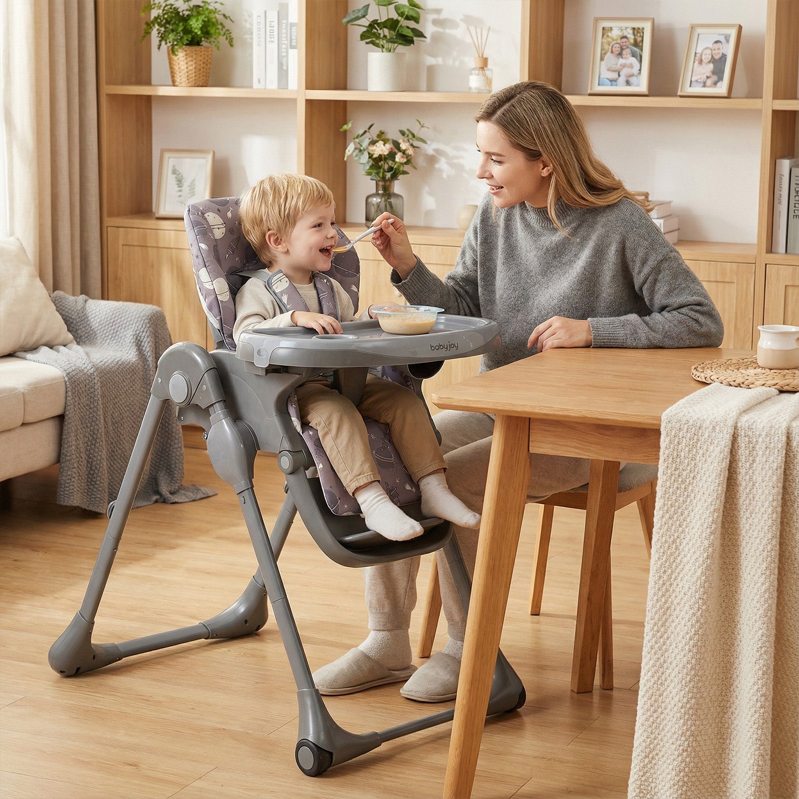 Folable High Chair with Detachable Cushion and High Chair for Babies and Toddlers-Gray