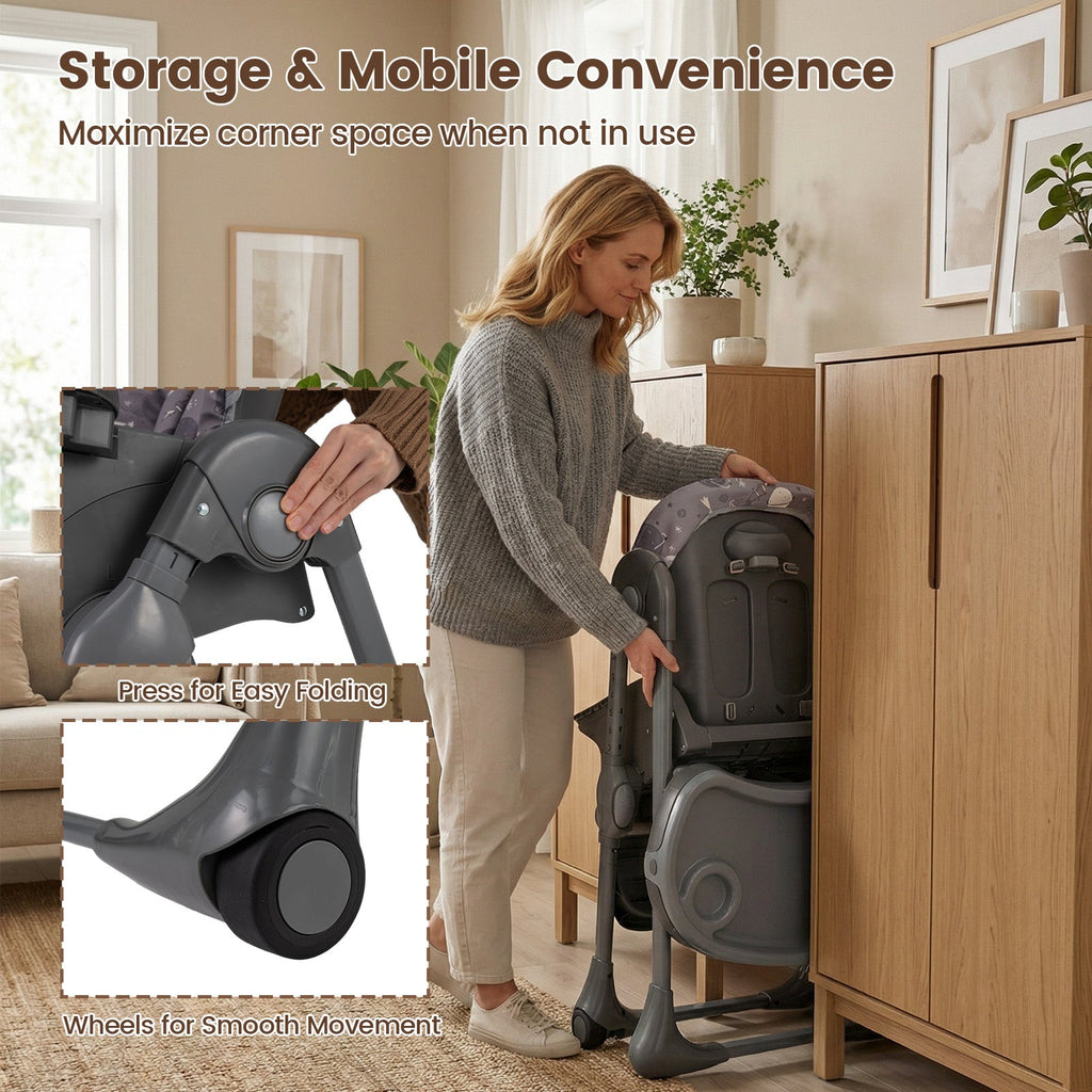 Folable High Chair with Detachable Cushion and High Chair for Babies and Toddlers-Gray