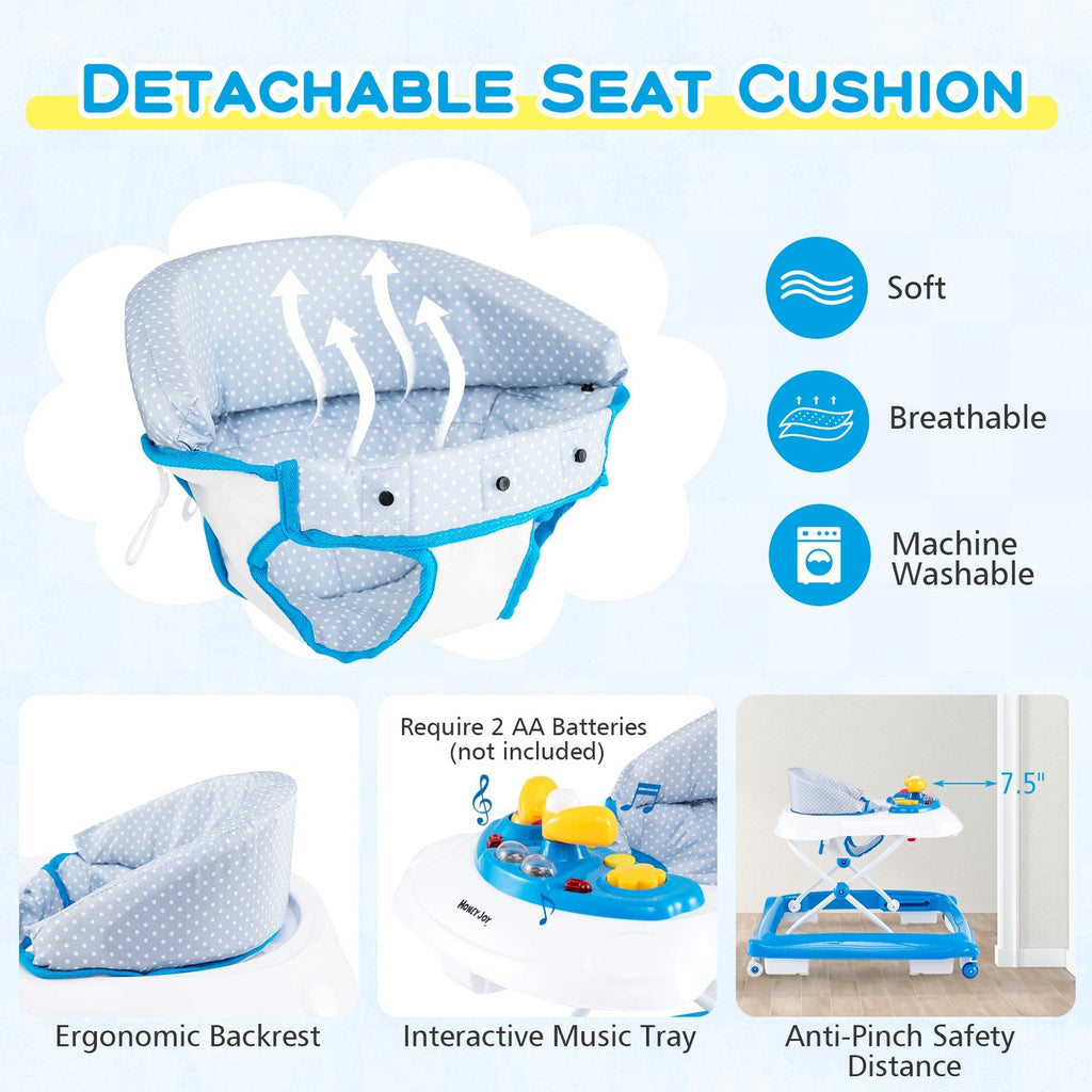 Foldable Baby Walker with 3 Adjustable Heights and Padded Seat