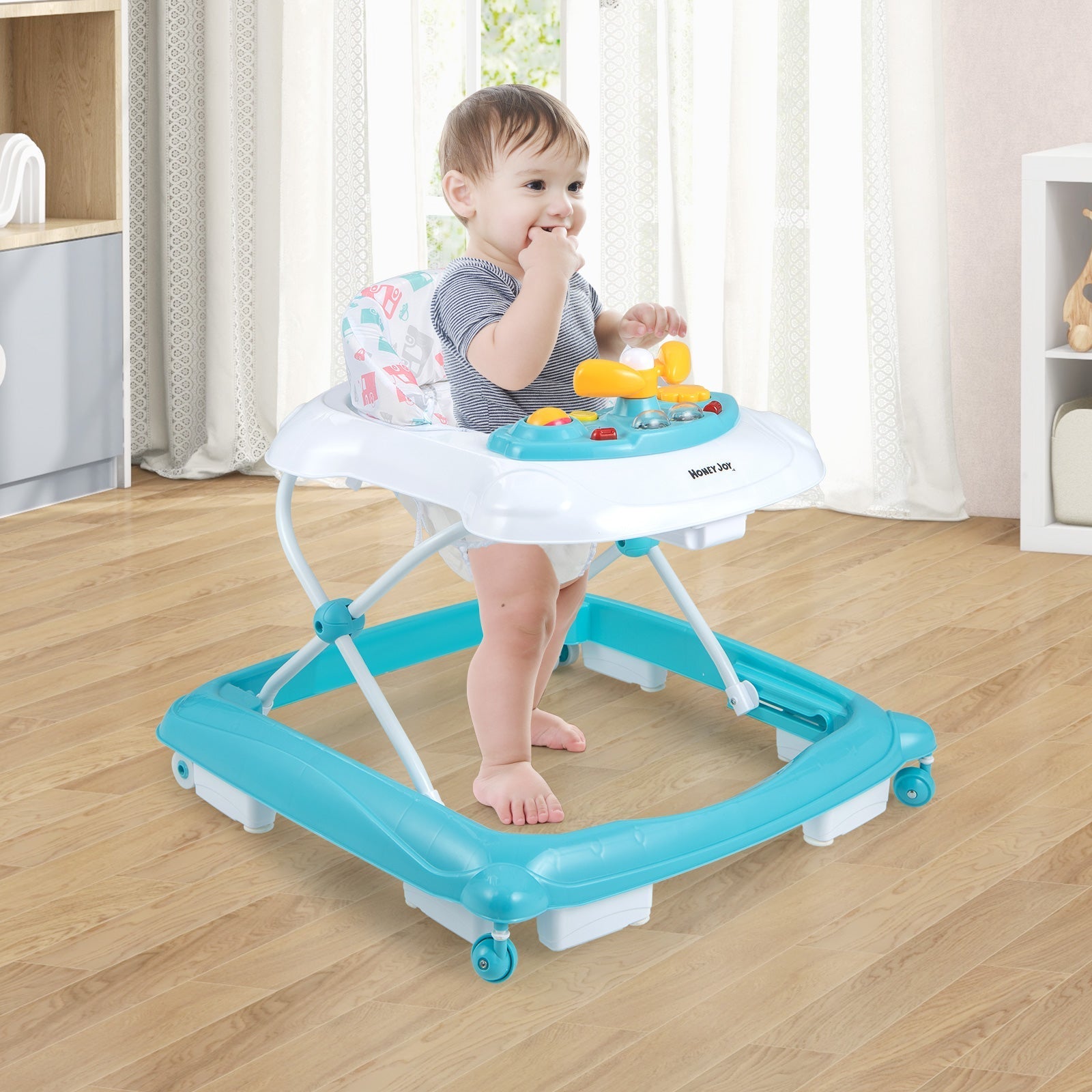 Foldable Baby Walker with 3 Adjustable Heights and Padded Seat