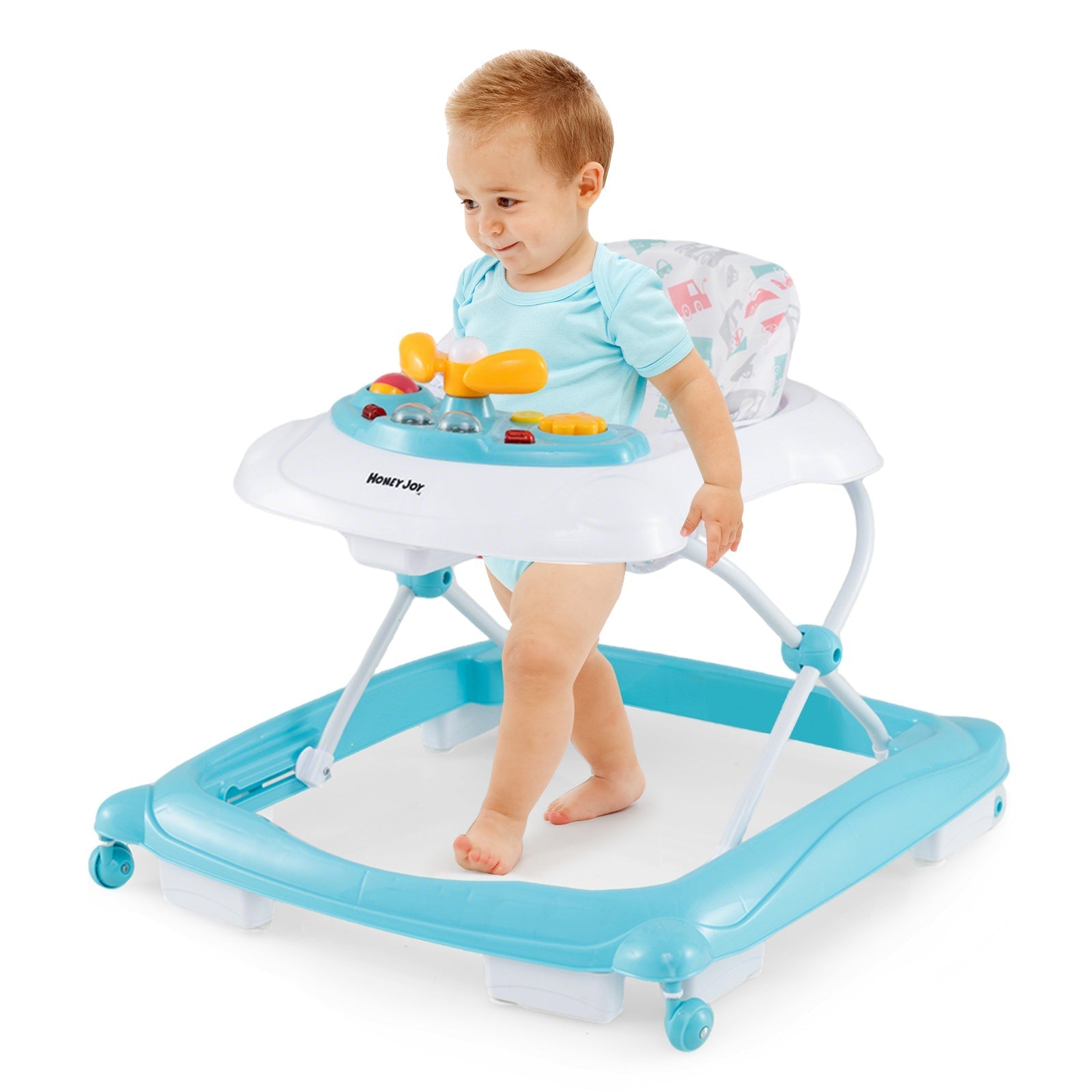 Foldable Baby Walker with 3 Adjustable Heights and Padded Seat