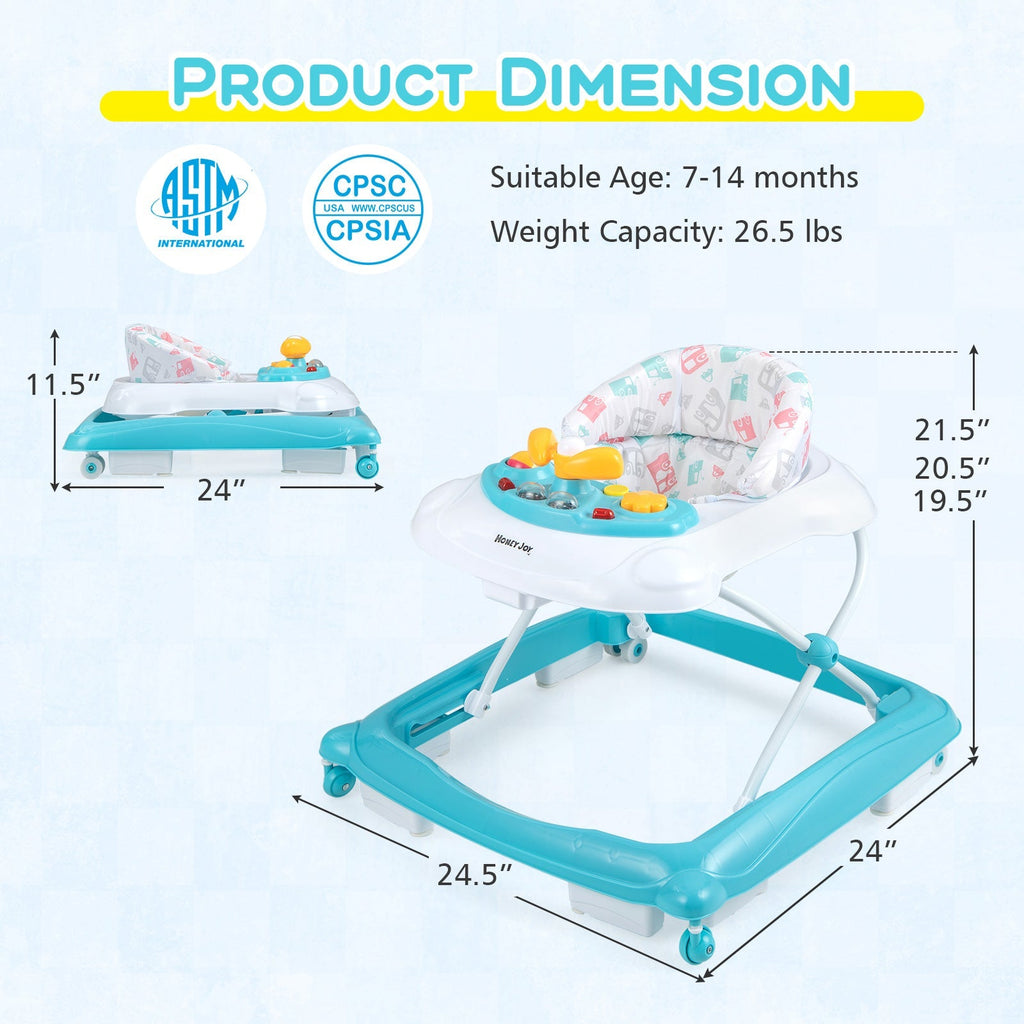 Foldable Baby Walker with 3 Adjustable Heights and Padded Seat