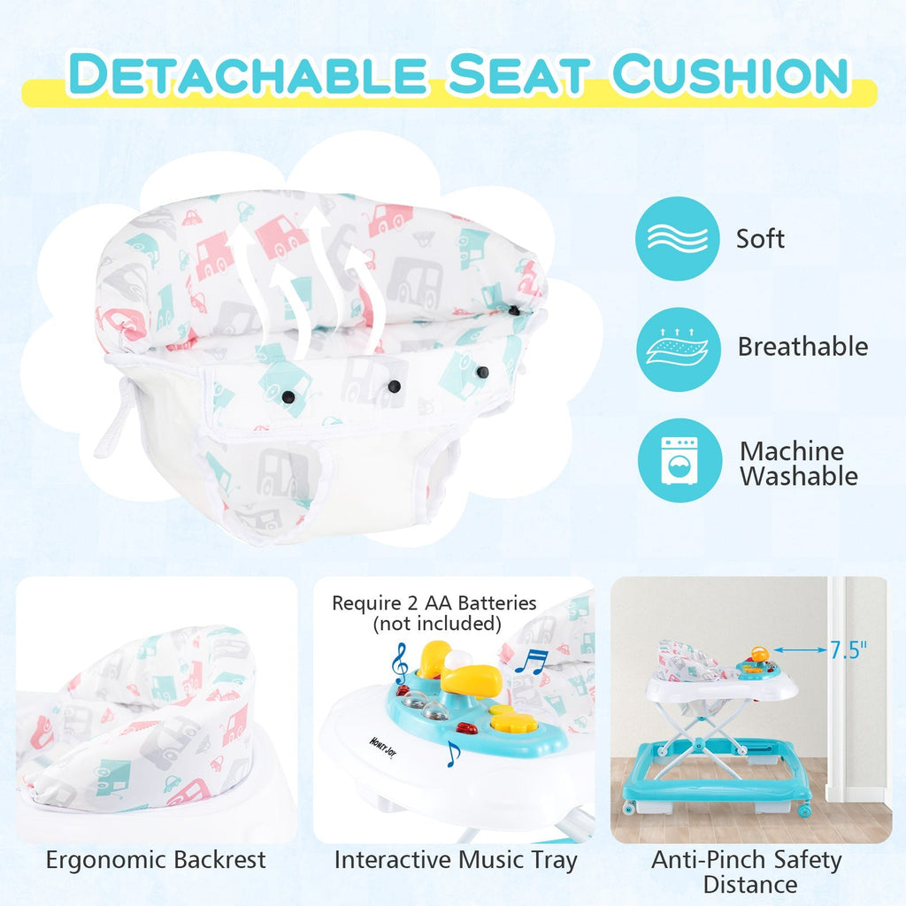 Foldable Baby Walker with 3 Adjustable Heights and Padded Seat