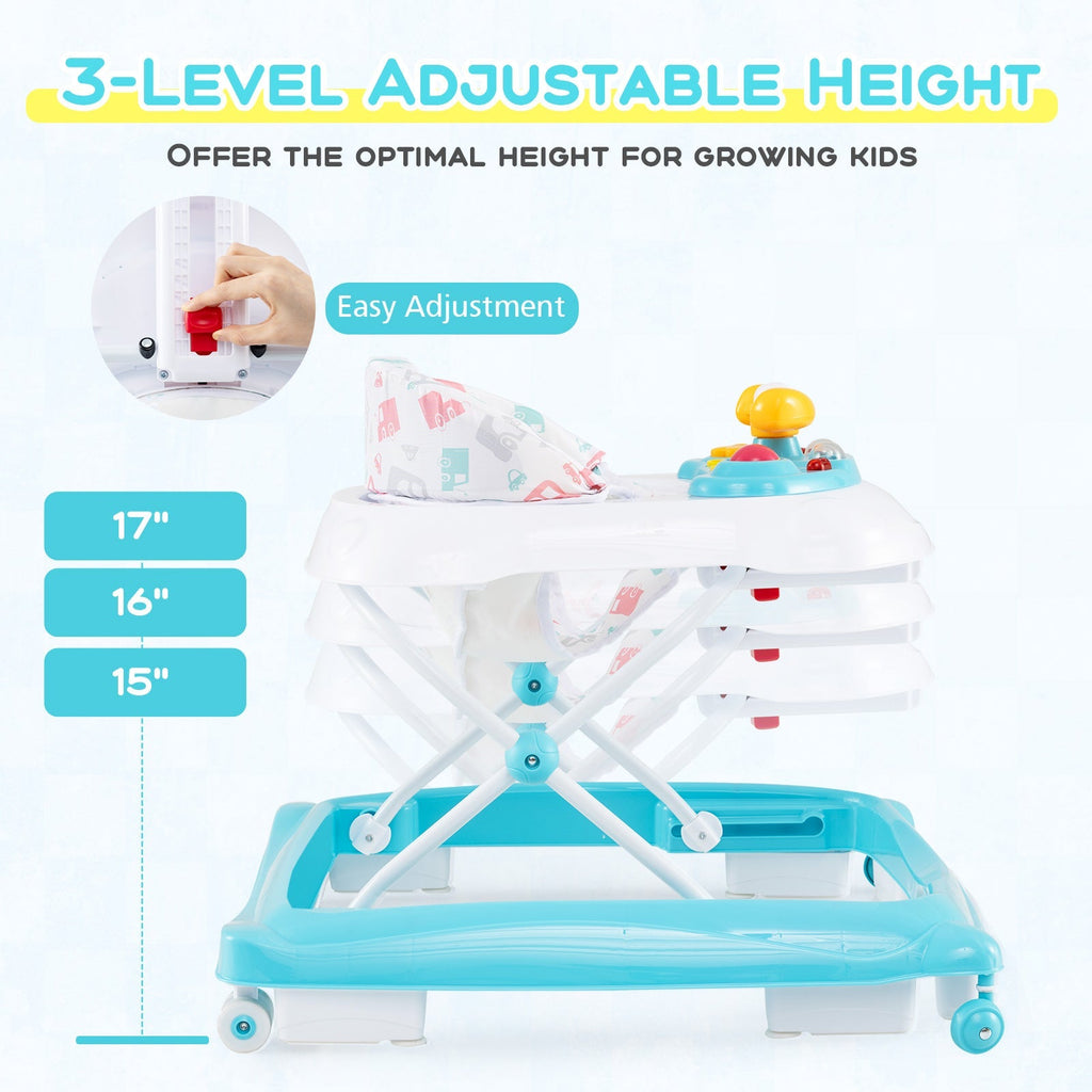 Foldable Baby Walker with 3 Adjustable Heights and Padded Seat