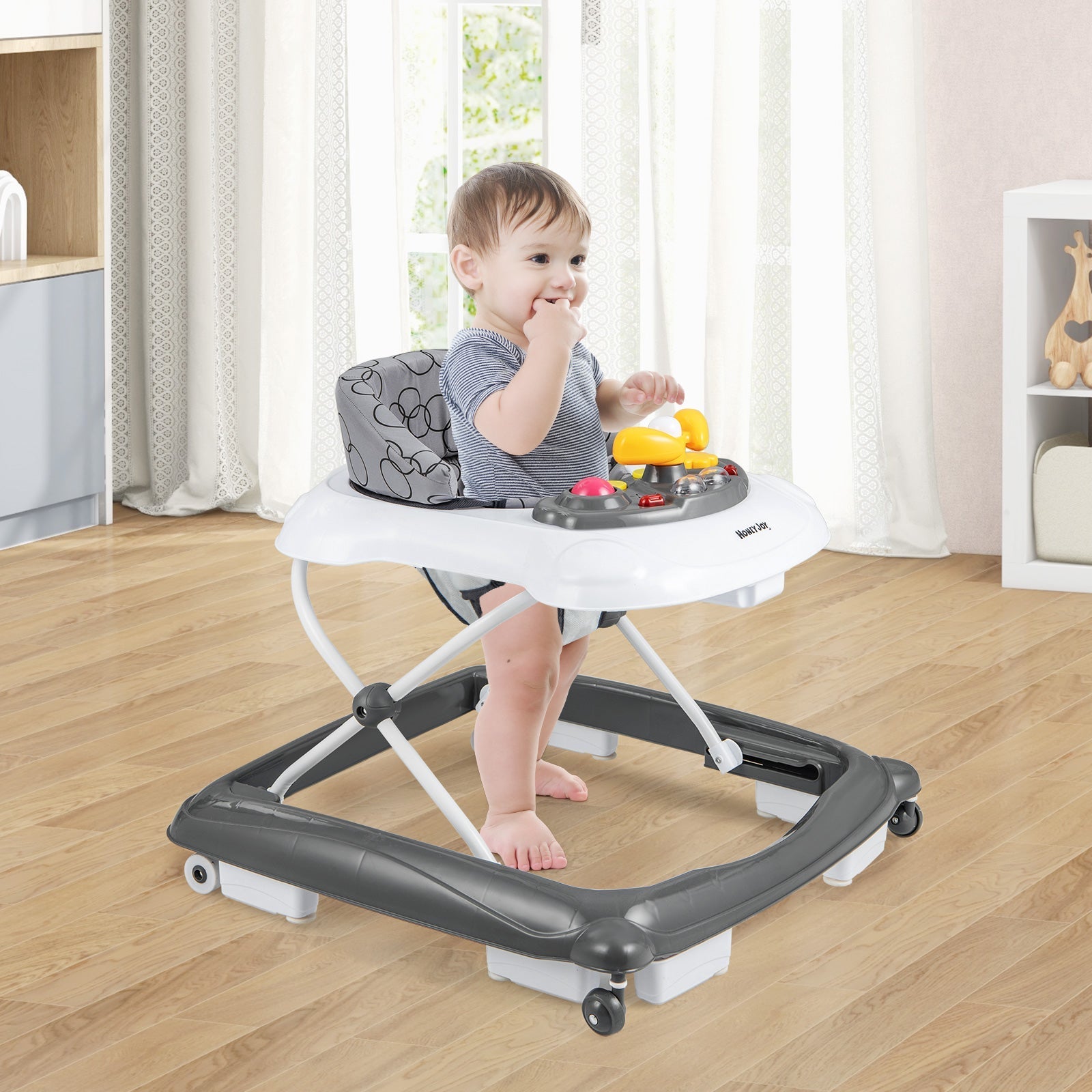 Foldable Baby Walker with 3 Adjustable Heights and Padded Seat