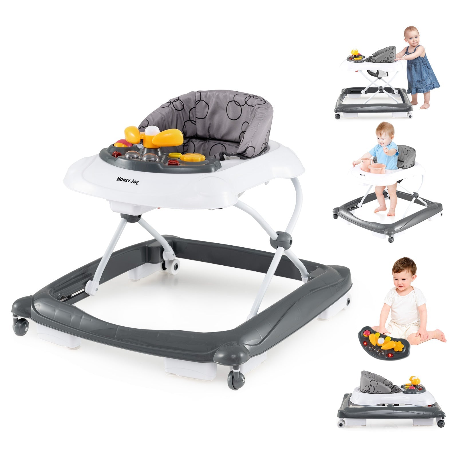 Foldable Baby Walker with 3 Adjustable Heights and Padded Seat