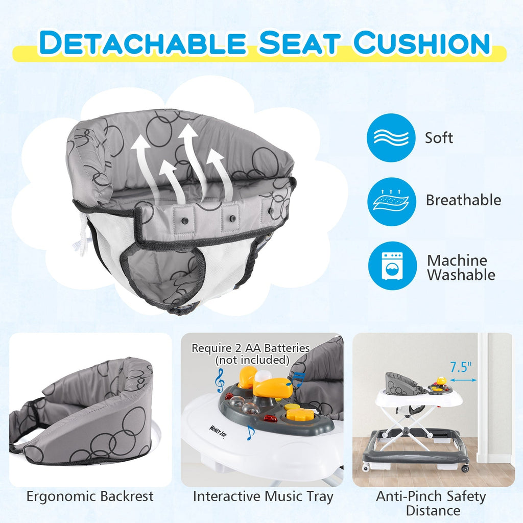 Foldable Baby Walker with 3 Adjustable Heights and Padded Seat