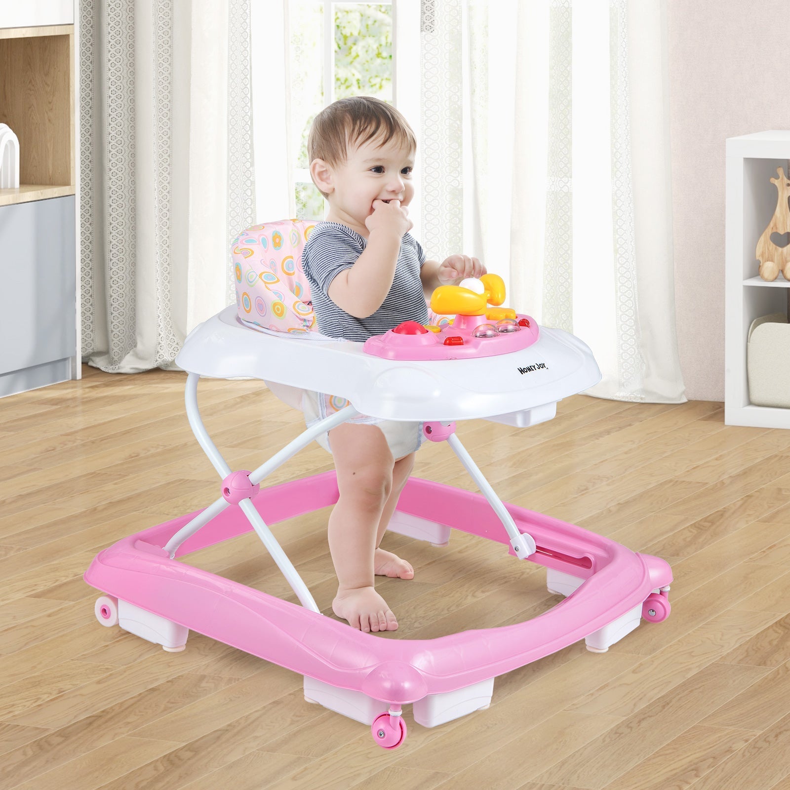 Foldable Baby Walker with 3 Adjustable Heights and Padded Seat