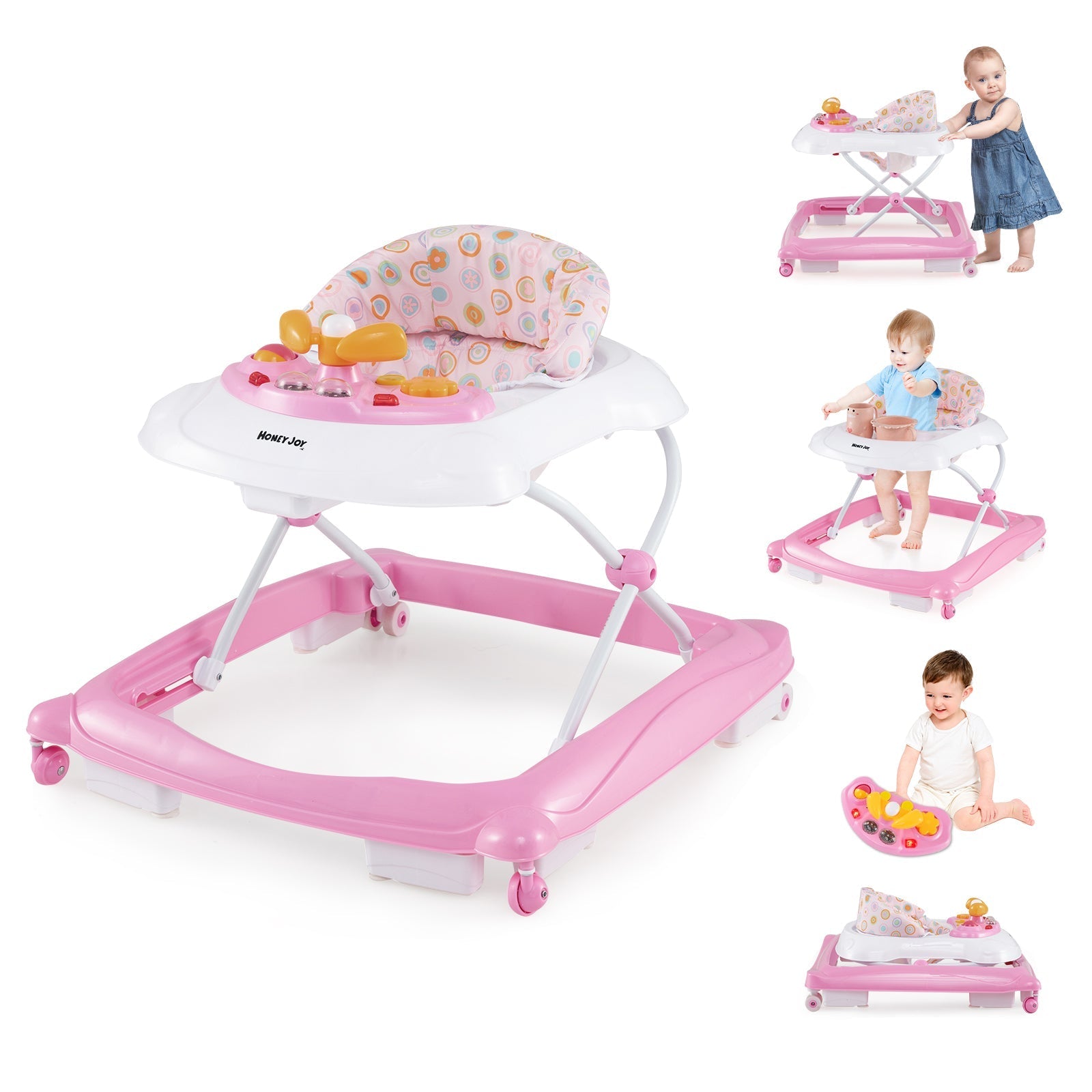 Foldable Baby Walker with 3 Adjustable Heights and Padded Seat