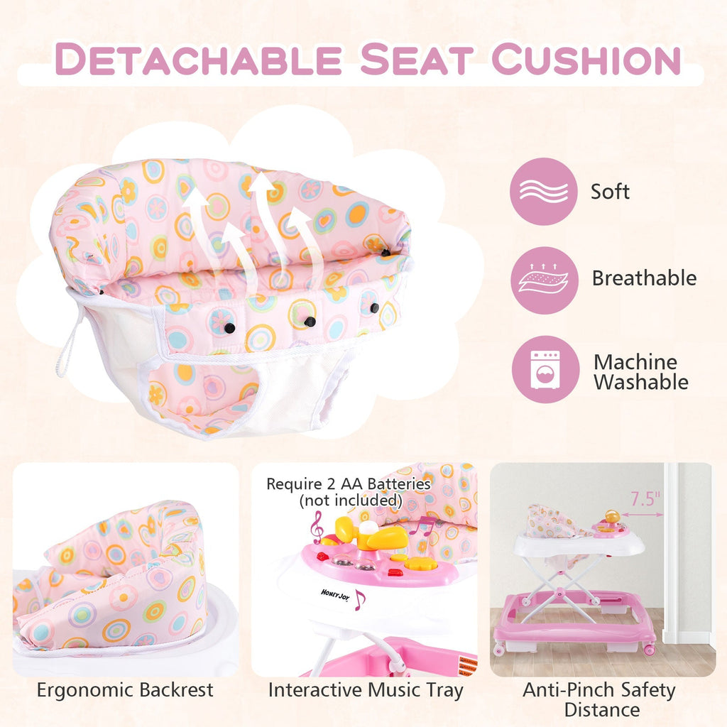 Foldable Baby Walker with 3 Adjustable Heights and Padded Seat