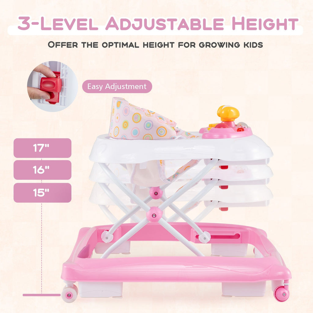 Foldable Baby Walker with 3 Adjustable Heights and Padded Seat