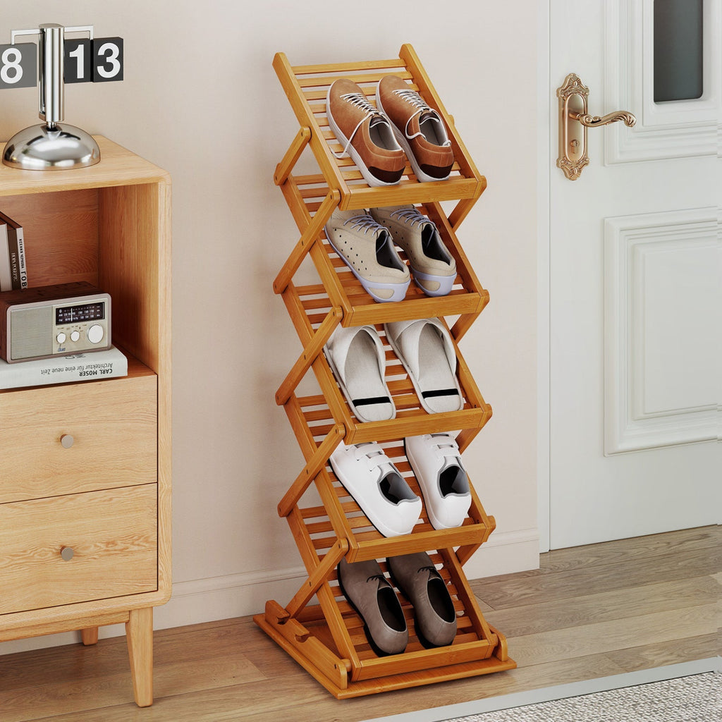 Foldable Bamboo Magazine Rack with 5 Tiers and 2 Positions