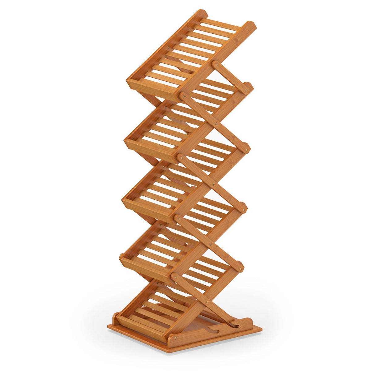 Foldable Bamboo Magazine Rack with 5 Tiers and 2 Positions