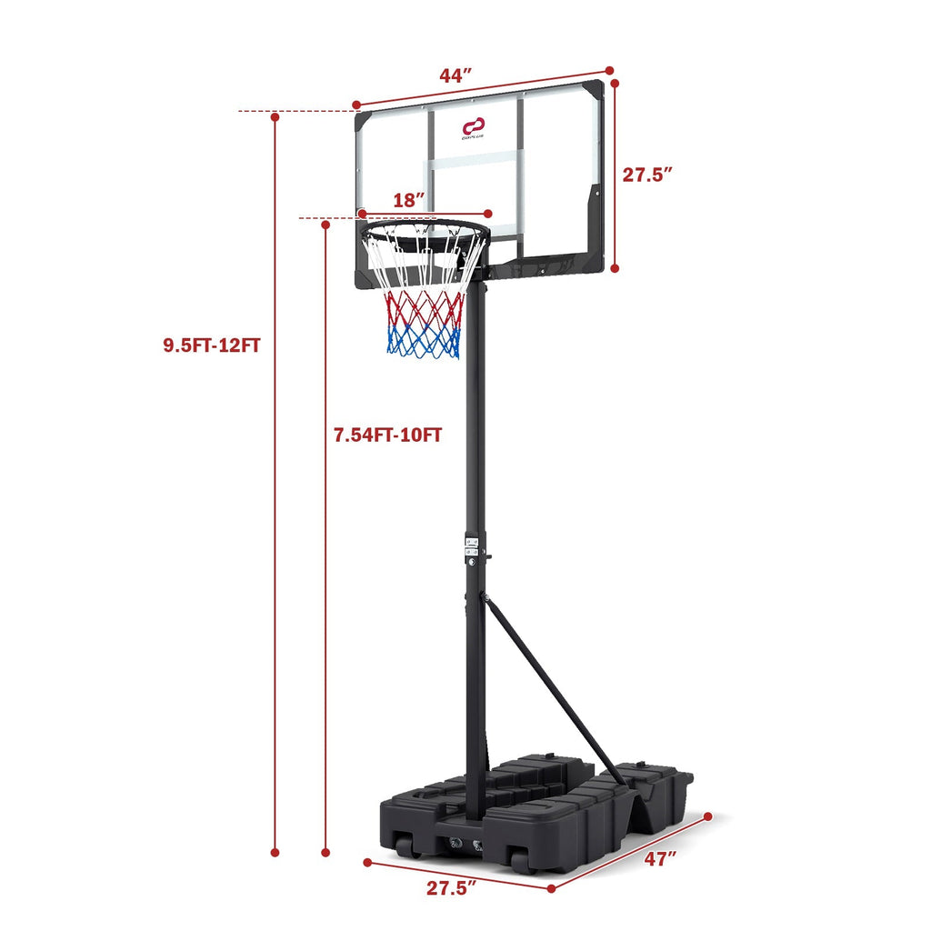 Foldable Basketball Hoop 7.54-10 ft Stepless Adjustable with PC Backboard