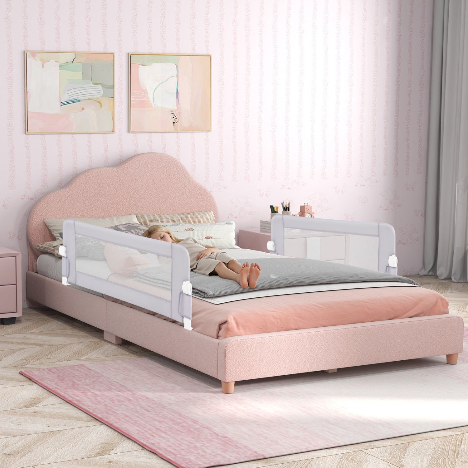 Foldable Bed Rail with Swing Down Design - Light Gray
