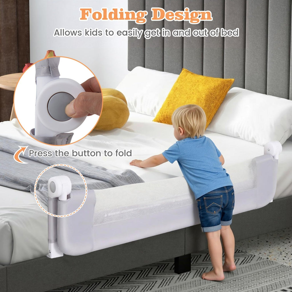 Foldable Bed Rail with Swing Down Design - Light Gray