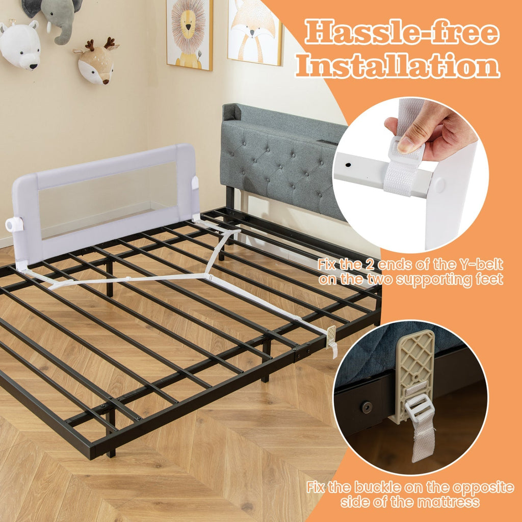 Foldable Bed Rail with Swing Down Design - Light Gray