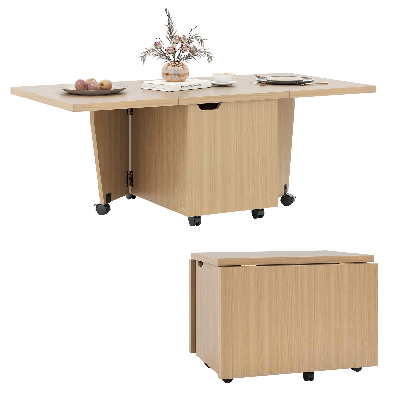 Foldable Coffee Table with Storage Cabinet Extendable Center Table