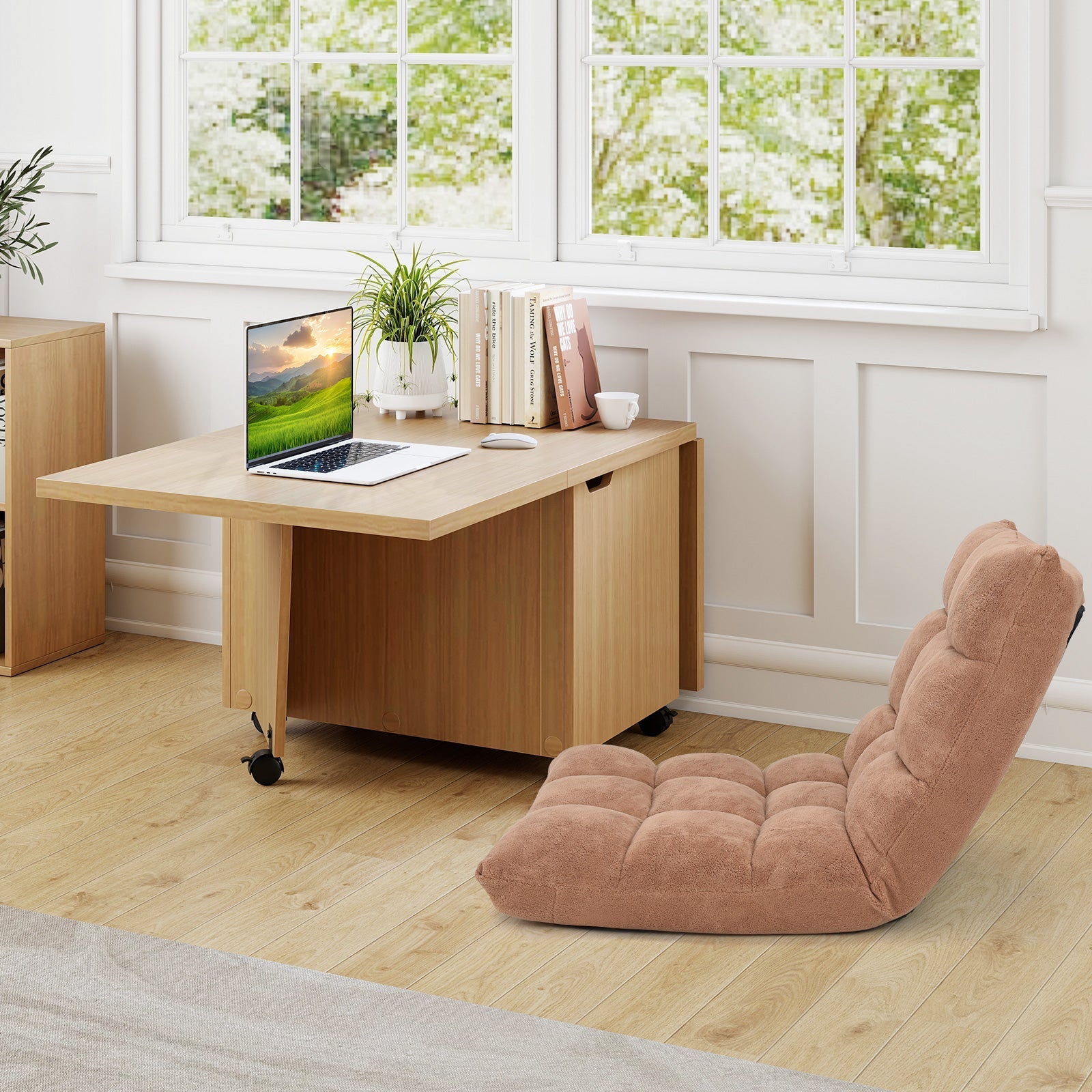 Foldable Coffee Table with Storage Cabinet Extendable Center Table