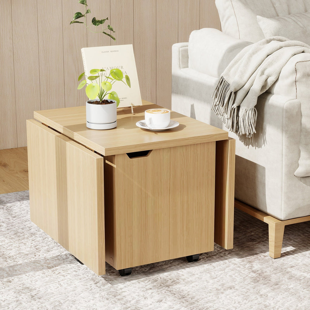 Foldable Coffee Table with Storage Cabinet Extendable Center Table