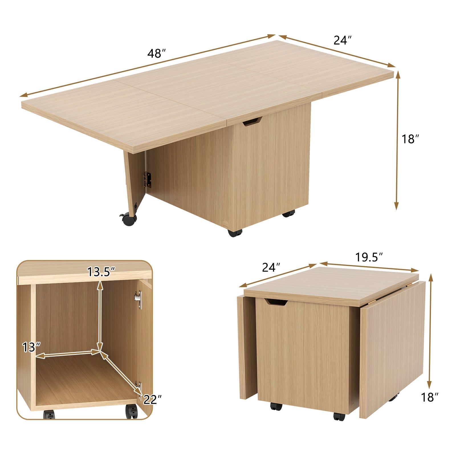Foldable Coffee Table with Storage Cabinet Extendable Center Table