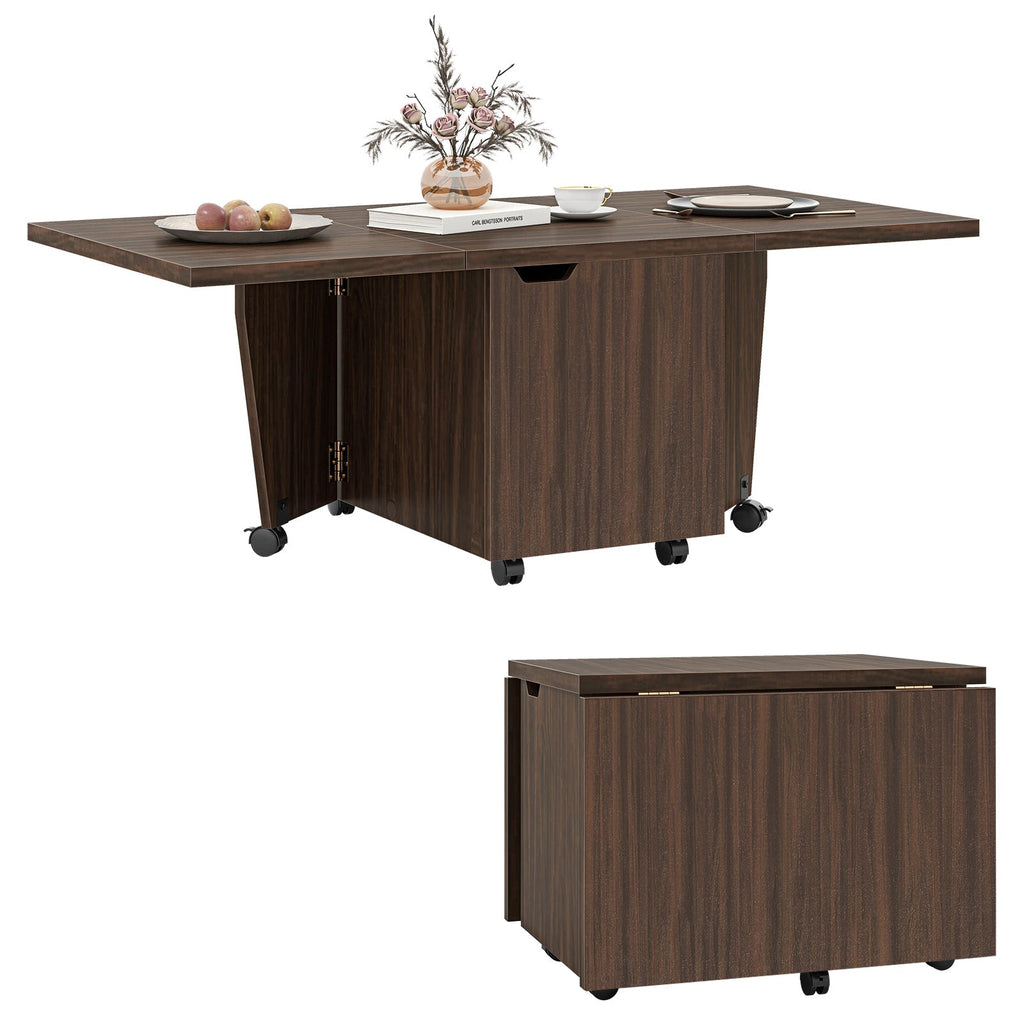 Foldable Coffee Table with Storage Cabinet Extendable Center Table