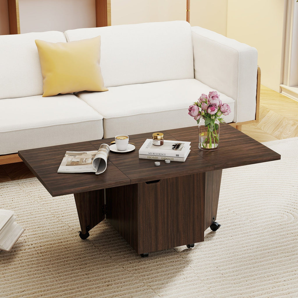 Foldable Coffee Table with Storage Cabinet Extendable Center Table