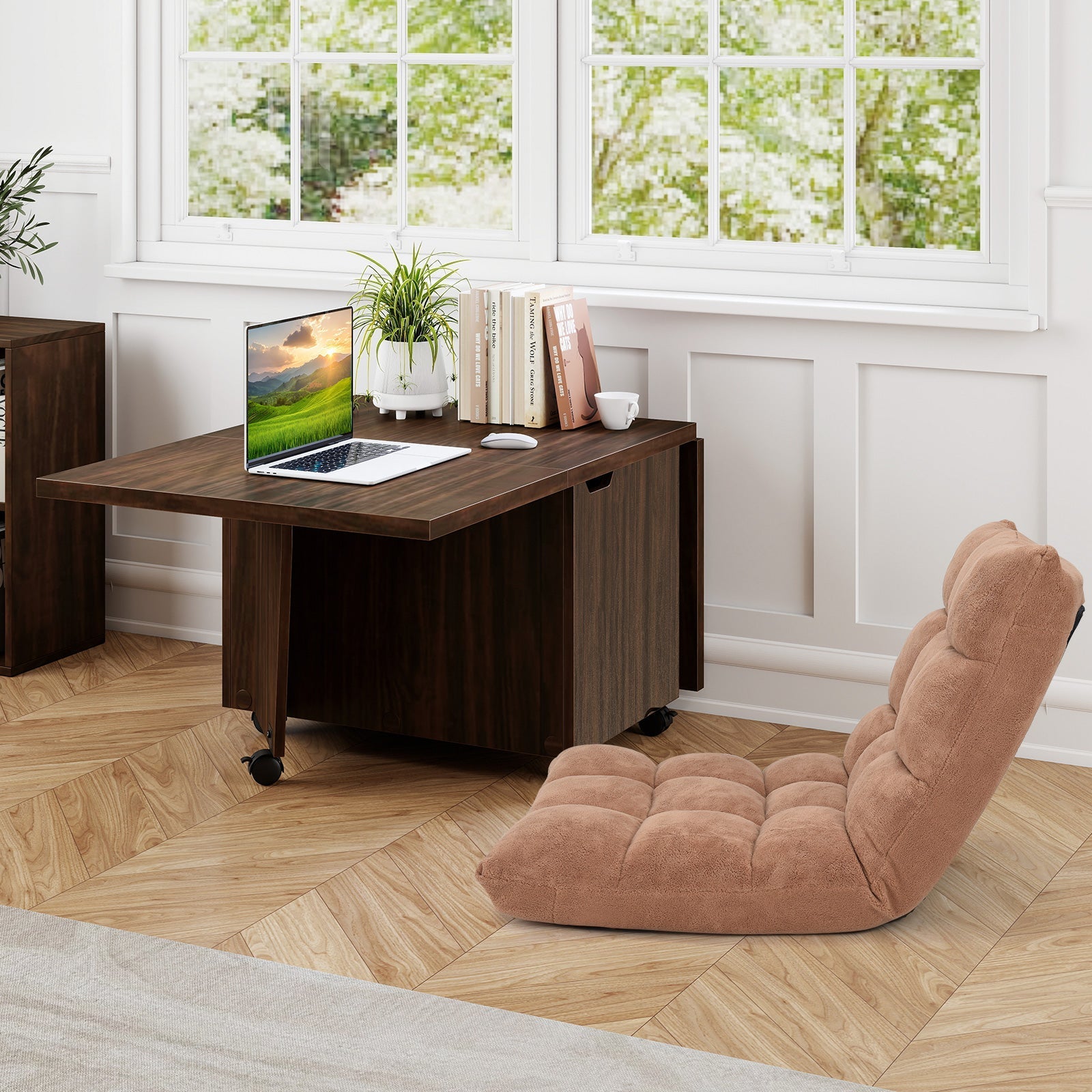 Foldable Coffee Table with Storage Cabinet Extendable Center Table
