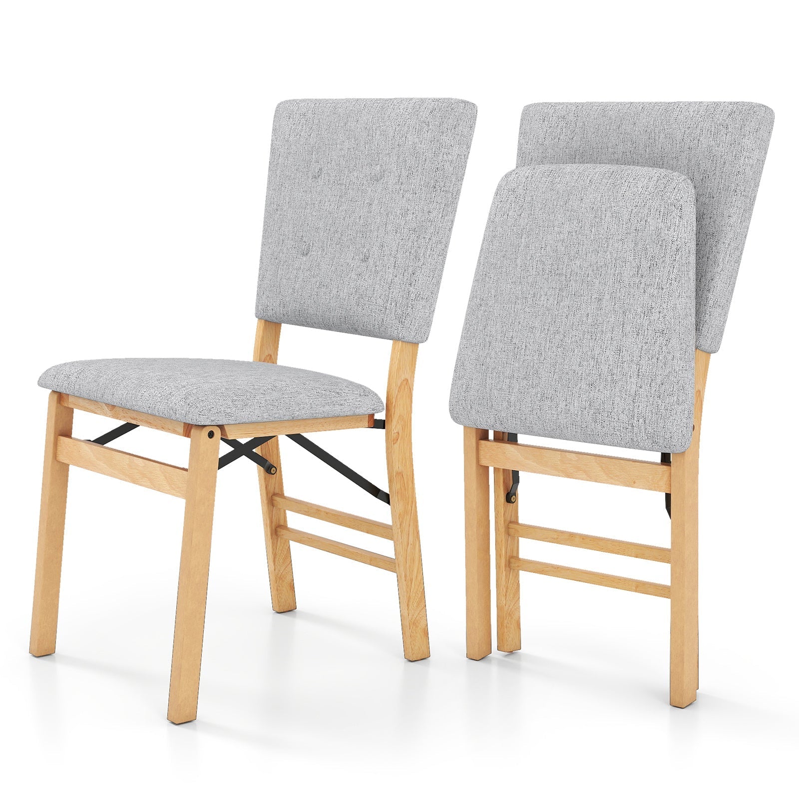 Foldable Dining Chair Set of 2 Armless Kitchen Chair with Padded Seat and Tilt Backrest