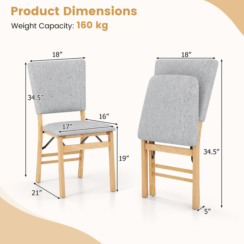 Foldable Dining Chair Set of 2 Armless Kitchen Chair with Padded Seat and Tilt Backrest