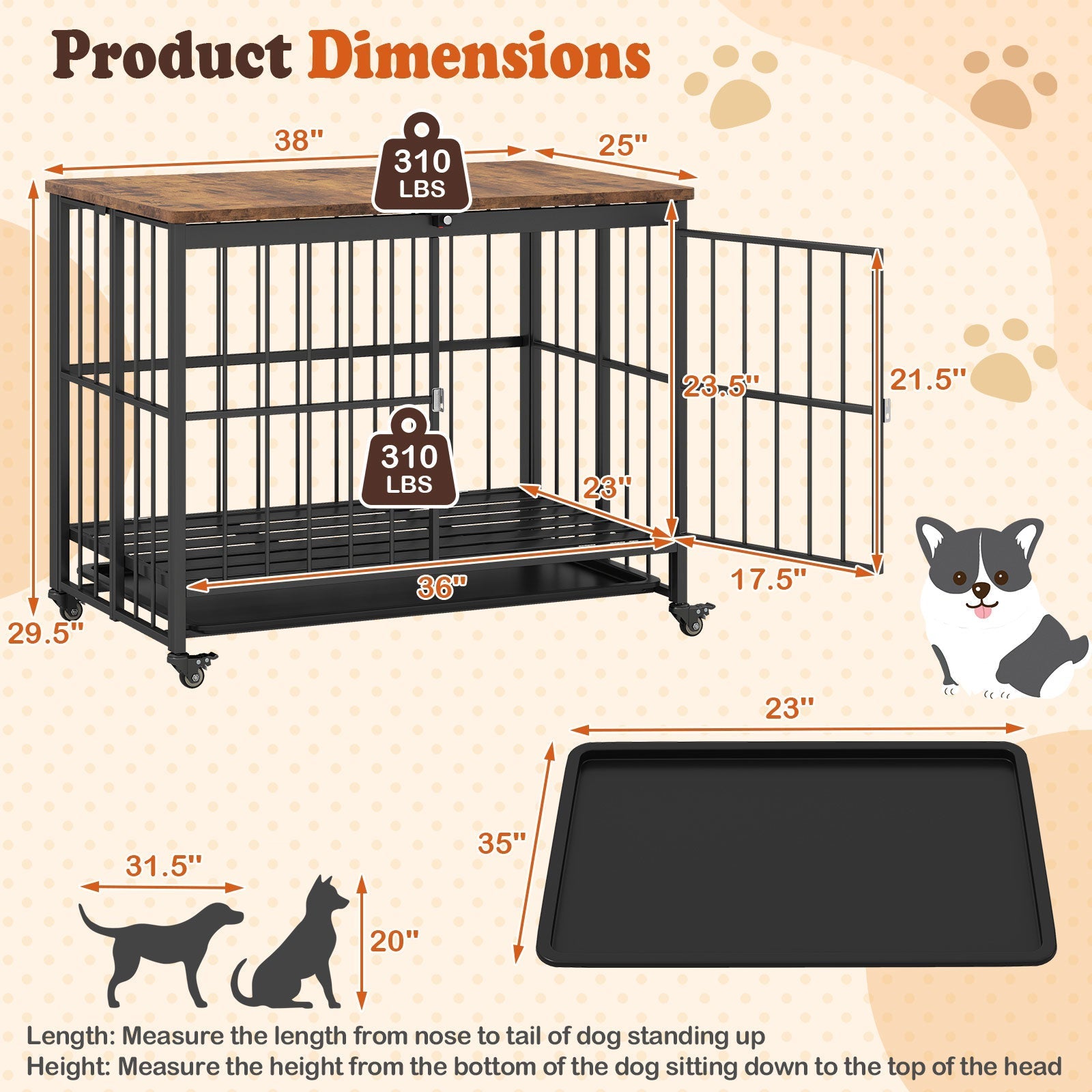 Foldable Dog Crate Furniture with Removable Tray and Lockable Door