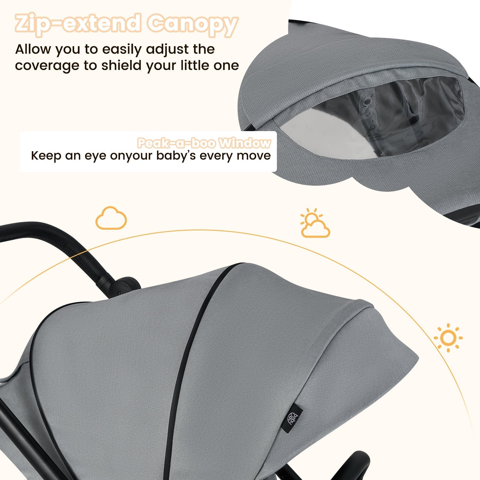 Foldable Infant Pram Stroller with Reversible Seat Reclining Backrest
